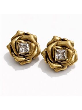 New! Gold Rose Statement Post Earrings (3031) NWOT